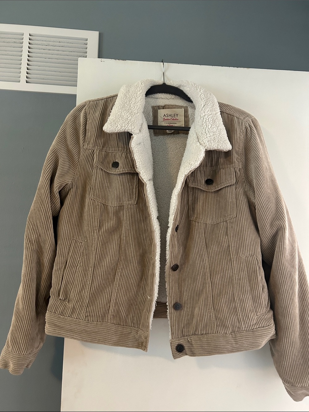 Ashley By 26 International Beige Corduroy Jacket with White Sherpa Collar